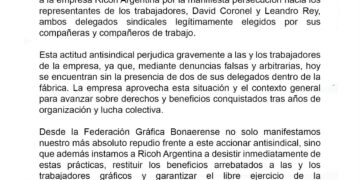 COMUNICADO DE REPUDIO A RICOH ARGENTINA