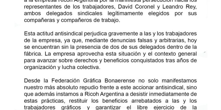 COMUNICADO DE REPUDIO A RICOH ARGENTINA