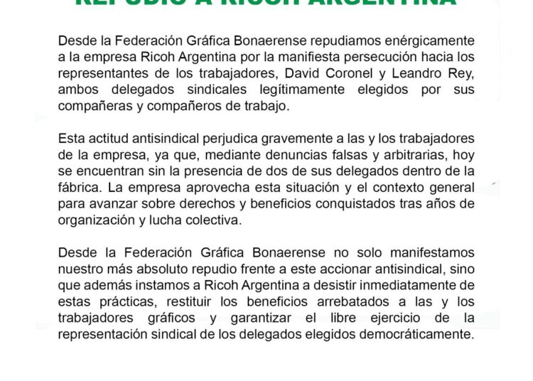 COMUNICADO DE REPUDIO A RICOH ARGENTINA
